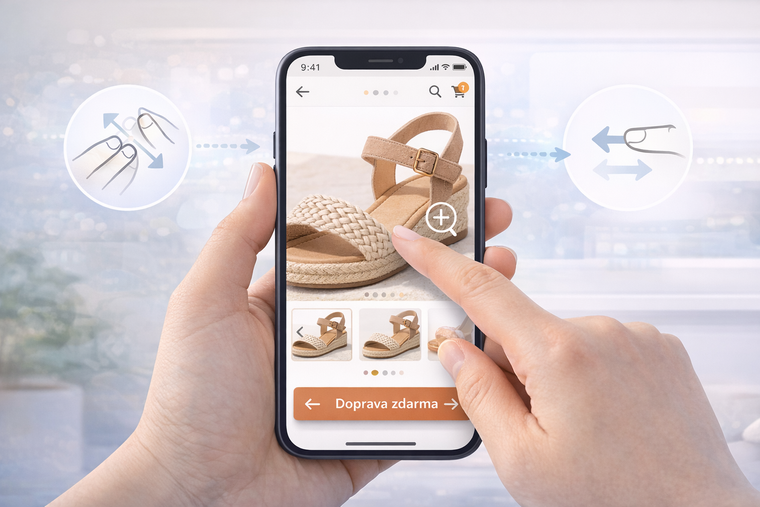 Přibližování obrázků na mobilu a swipování